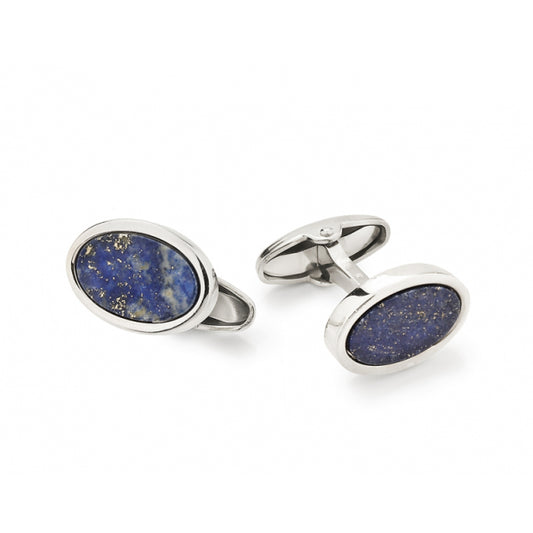 Gemelli UnoAerre ovali in argento bianco con lapislazzuli - rif. 000FFG0270300 - 5464