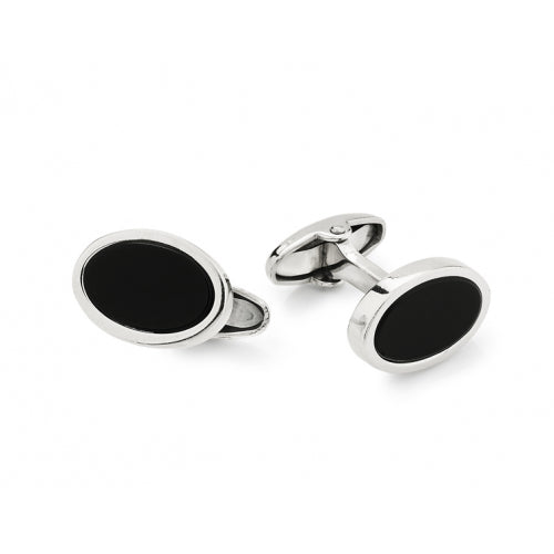Gemelli UnoAerre ovali in argento bianco con onice nero - rif. 000FFG0260100 - 5460