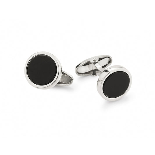 Gemelli UnoAerre rotondi in argento bianco con onice nero - rif. 000FFG0250100 - 5457