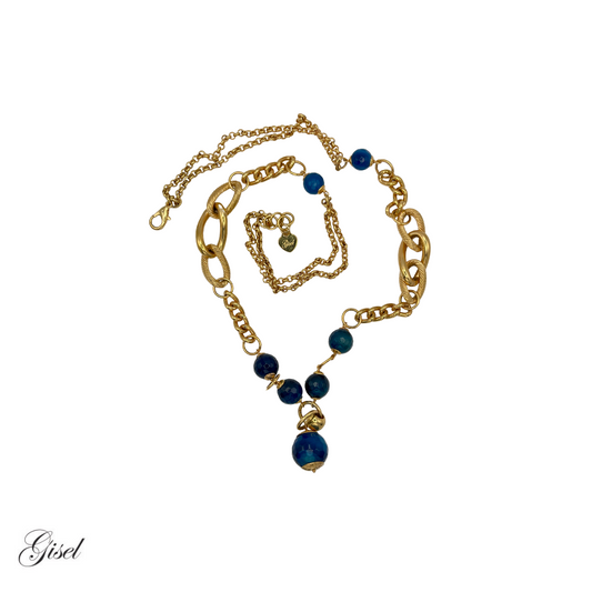 Collana Gisel con catene maglie lucide e satinate con pietre dure