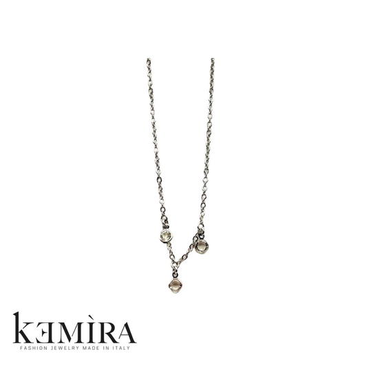 Collana Donna Kemira in galvanica rodio con 3 pietre dure Bianche Rif. 106/1/1C
