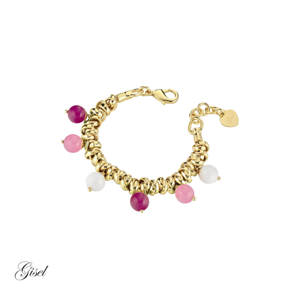 Bracciale Gisel catena con maglie alternate lucide e pietre dure Rif. G-LBBR2239