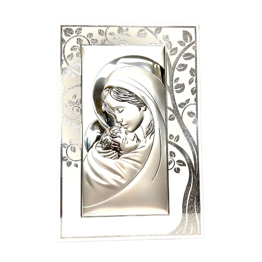 Icona raffigurante Maria e Gesù rivestita in argento - rif. 6381P/3A