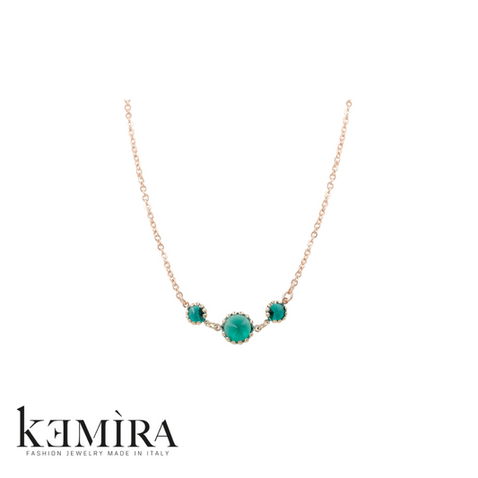 Collana Donna Kemira in galvanica rodio, oro e rosè con pietre verdi Rif. KIC111/2/2