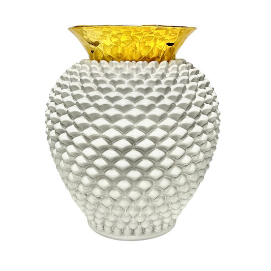 Vaso Sequenze lavorato e dipinto a mano bianco e oro - rif. PG0201/1B