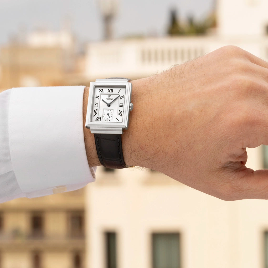 Orologio Festina On The Square F20775/1 grigio cinghia pelle, uomo